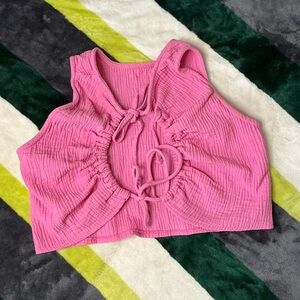 Zara Pink Ruched Tie-Front Crop Tank Size S